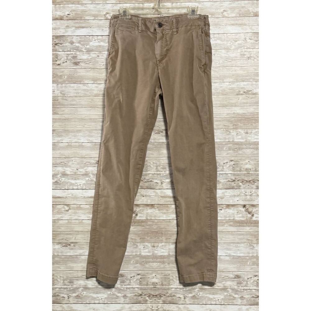 American Eagle Flex Slim Straight Tan Chino Pants Mens 29x31 (Actual) Distressed